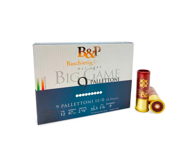 Baschieri Big Game 9 Pallettoni cartucce caccia calibro 12