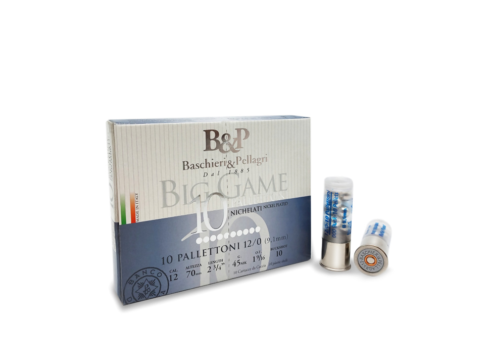 Baschieri & Pellagri Big Game 10 Pallettoni Cartucce Nichelate 9,1 mm