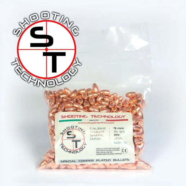 Shooting Technology ST Bullets 9 mm RN 115 gr palle ramate 500 pz